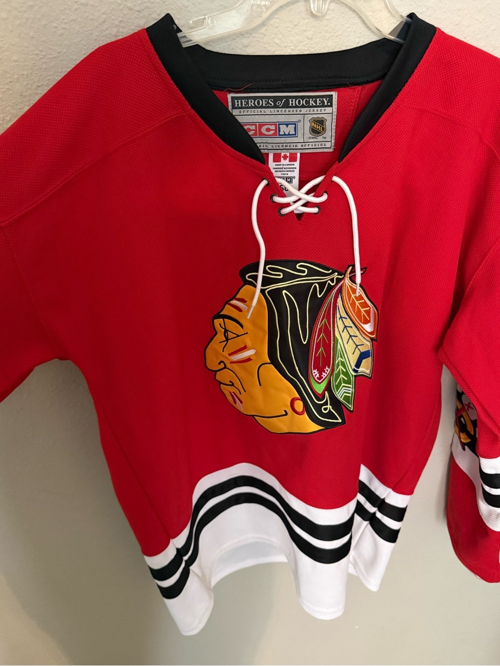 CCM Red Black White Chicago Blackhawks Hockey Jersey
